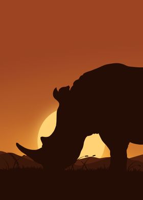 Rhinoceros in Sunset