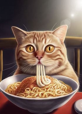 Funny Cat Eating Ramen