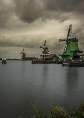 Dutch Windmills in Storm