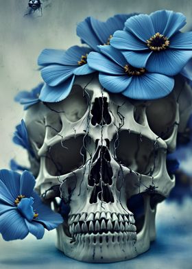 Blue Flower Skull  I