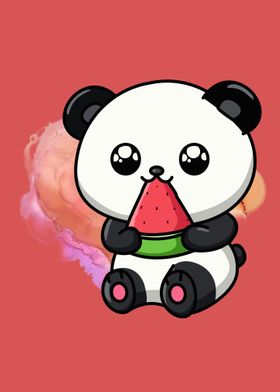 Cute Panda Eat Watermelon