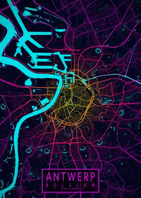 Antwerp City Map Neon