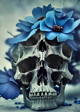 Blue Flower Skull  II