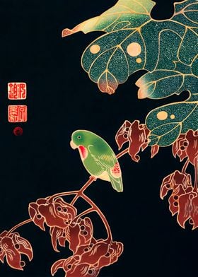 Ukiyo e Green Parrot