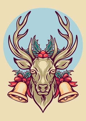 Deer christmas retro