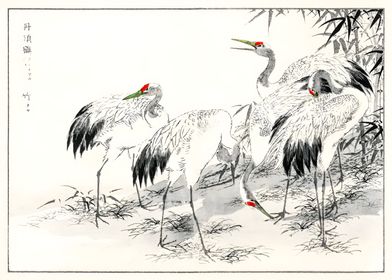 Ukiyo e Ink Cranes