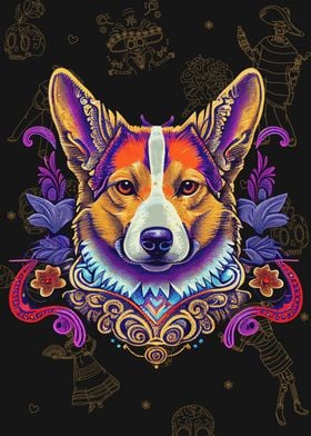 Day of The Dead Corgi Art