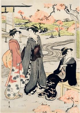 Ukiyo e Geisha Spring Day