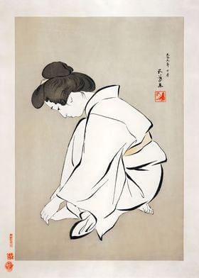 Ukiyo e Woman White Kimono