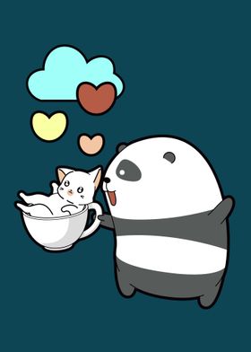 Cute Panda with cup cat