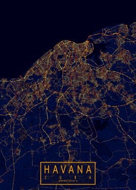 Havana Map City At Night