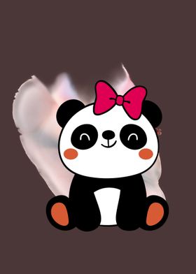 Panda wearing a red ribbon