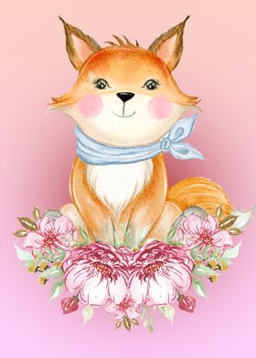 water color baby fox