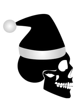 Santa skull black and whit