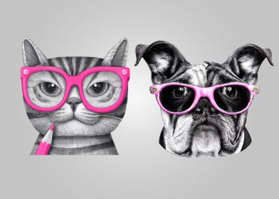 cat and dog pink