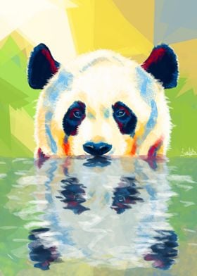Panda Taking a Bath