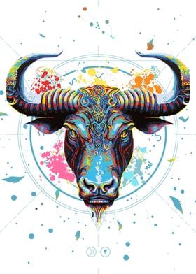 Colorful Taurus Bull Head