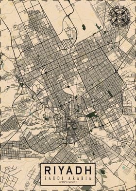 Riyadh City Map Vintage