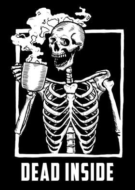 Skeleton drinking coffee