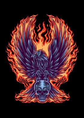 Fire eagle with skull