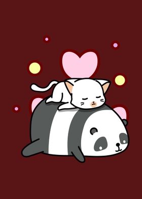 Cute Panda Naps with kitty