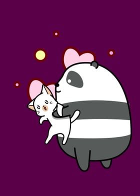 Cute Panda Love Cats