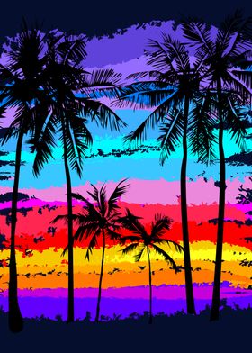 Colorful Retro Palm Trees