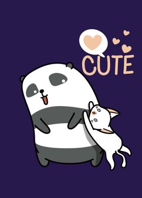 Cute Panda with Cute cat