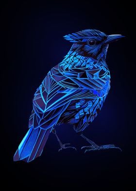 Geometric Blue Jay Bird