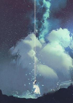 Woman on a swing under sky