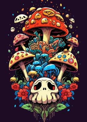 Mushroom skull pop art