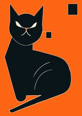 Black Cat Geometric Poster