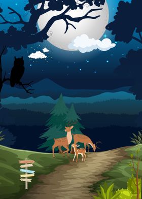 Deer In The Night Sky