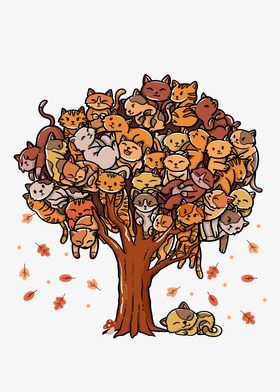 Autumn Tree Kittens Family