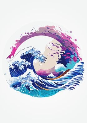 Great Wave Vaporwave Art