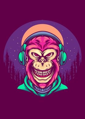 Gorilla with headphone