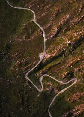 Zigzagged road from above