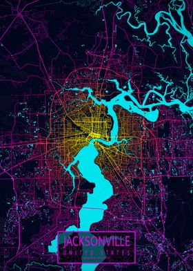 Jacksonville City Map Neon