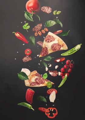 Flying pieces of pizza