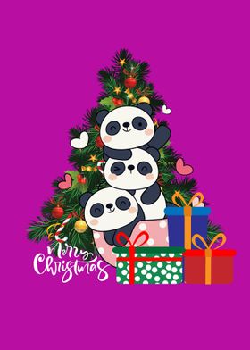 Three Cute Pandas Xmas