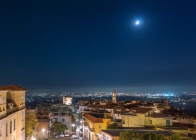 City under glowing stars