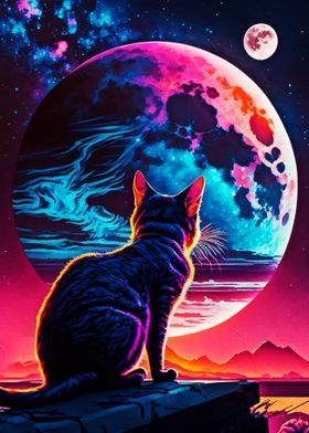 'Cat looking at the moon' Poster by Muh Asdar | Displate