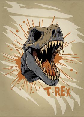 Retro T Rex Dinosaur Skull