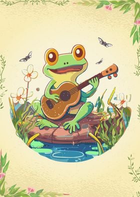 Cute Frog Banjo Musician