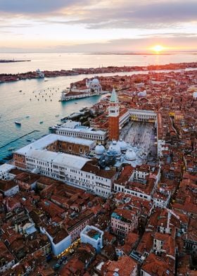 Aerial of Venice at sunset