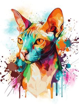 Watercolor Sphynx Cat Art
