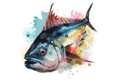 Watercolor Piranha Art