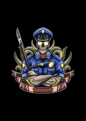 Skull police with banner