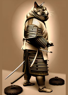 Vintage Photo Samurai Cat
