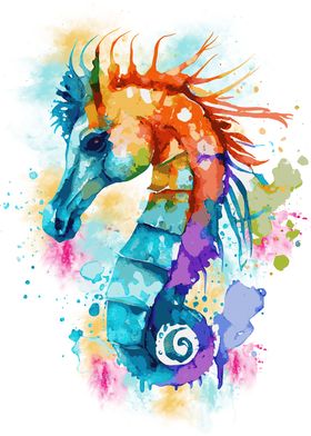 Watercolor Sea Horse Art